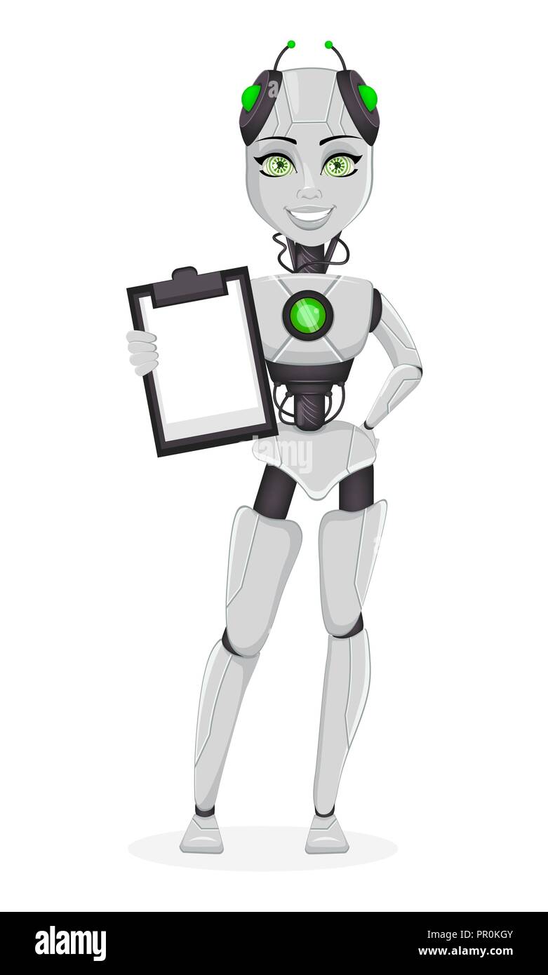Robot with artificial intelligence, female bot. Cute cartoon character  holding clipboard. Humanoid cybernetic organism. Future concept. Vector  Illustr Stock Vector Image & Art - Alamy