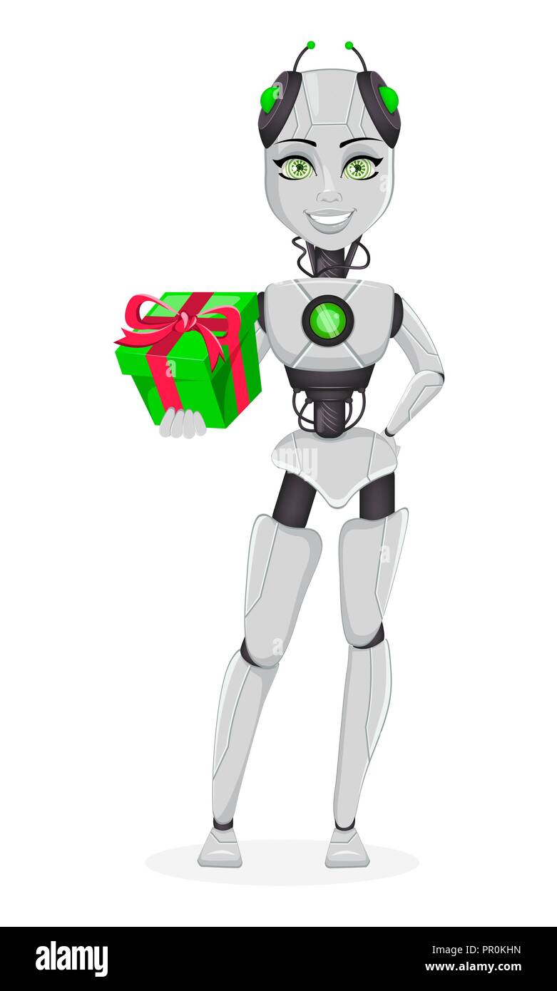 Robot with artificial intelligence, female bot. Cute cartoon character  holding gift box. Humanoid cybernetic organism. Future concept. Vector  Illustra Stock Vector Image & Art - Alamy