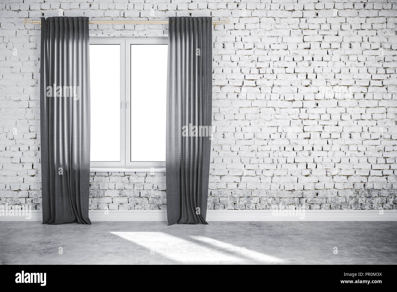 3d interior wall with window and curtain Stock Photo