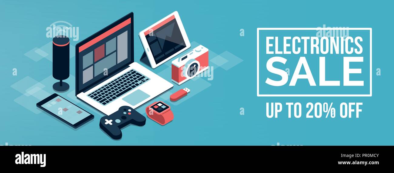 Electronics promotional shopping sale: computer, gadgets and touch screen  devices Stock Vector Image & Art - Alamy
