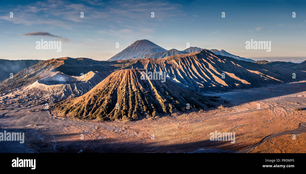Mountains Bromo, Semeru, Batok and Widodaren, Bromo Tengger Semeru National Park, Java, Indonesia Stock Photo