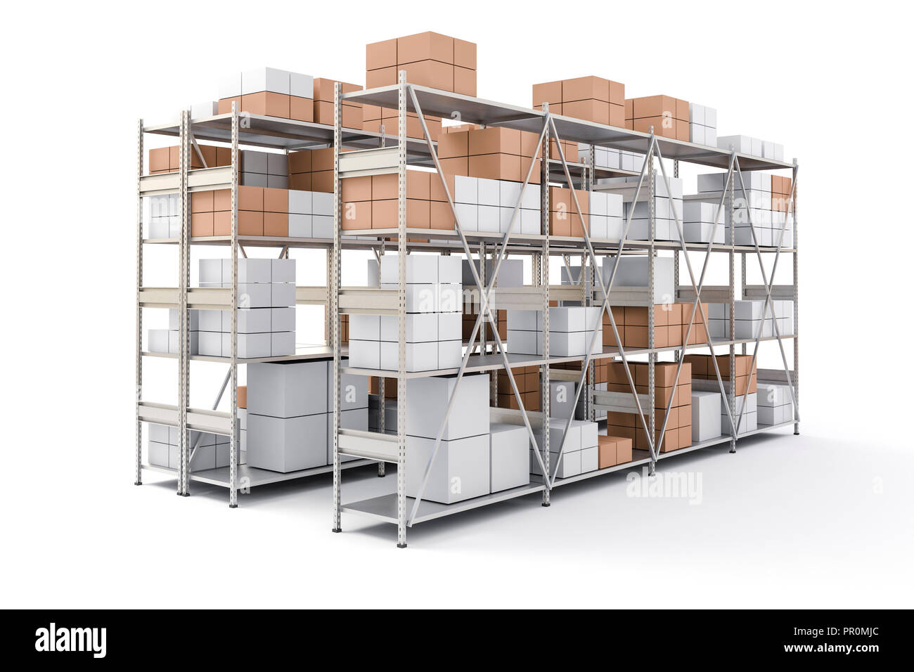 3d metal rack warehouse with boxes Stock Photo Alamy