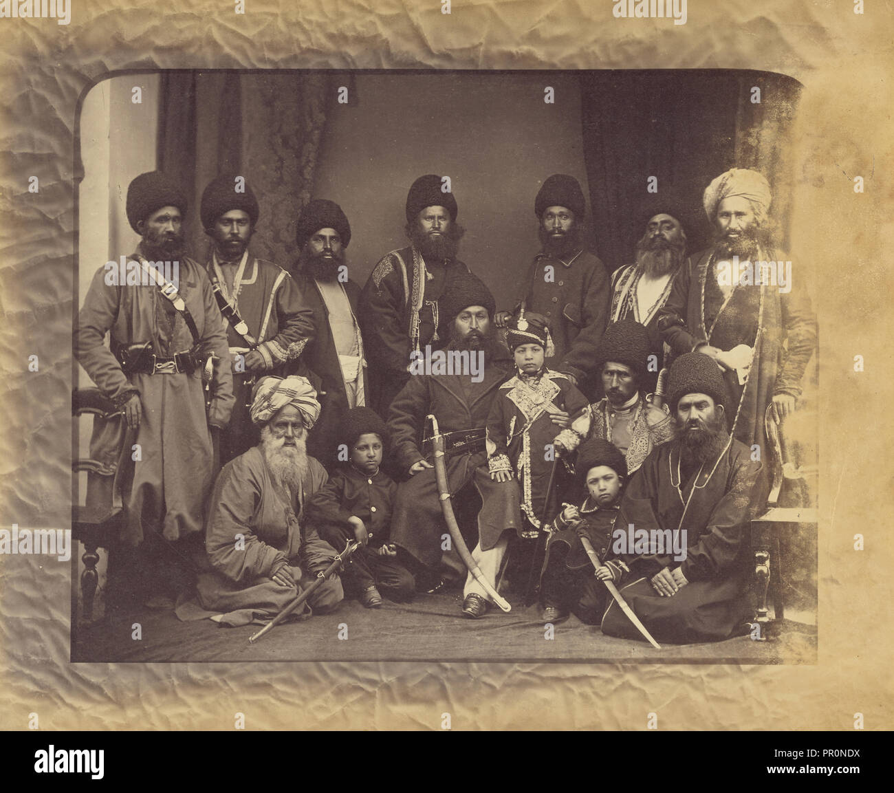 Group of the Amir Shere Ali Khan, Prince Abdullah Jan, & Sirdars; John Burke, Irish, about 1843 - 1900, Ambala, Haryana, India Stock Photo