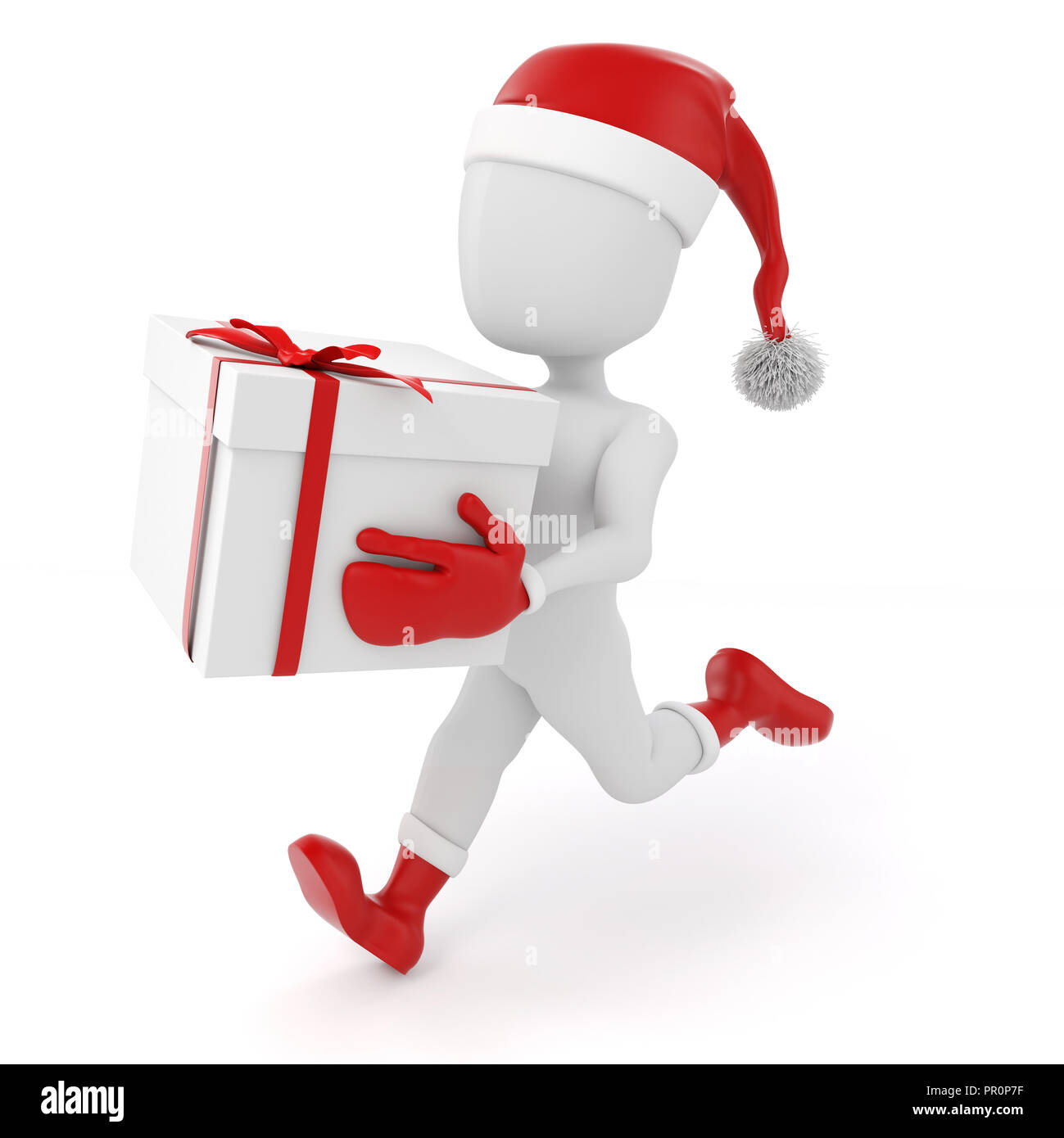 3d Man With Christmas Present Box On White Background Stock Photo Alamy