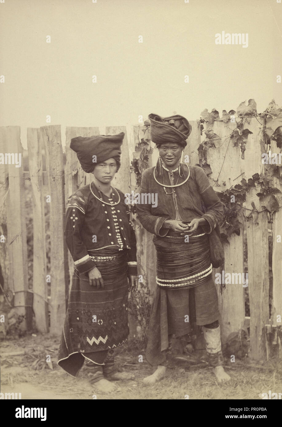 Kachin Women; Felice Beato, 1832 - 1909, Burma; 1887 - 1893; Albumen silver print Stock Photo