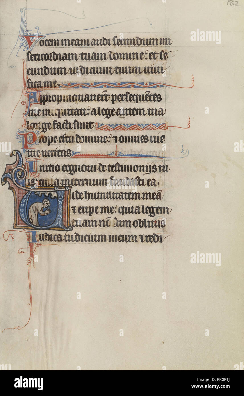 Initial V: A Man Bowing in Prayer; Bute Master, Franco-Flemish, active about 1260 - 1290, Northeastern, illuminated, France Stock Photo