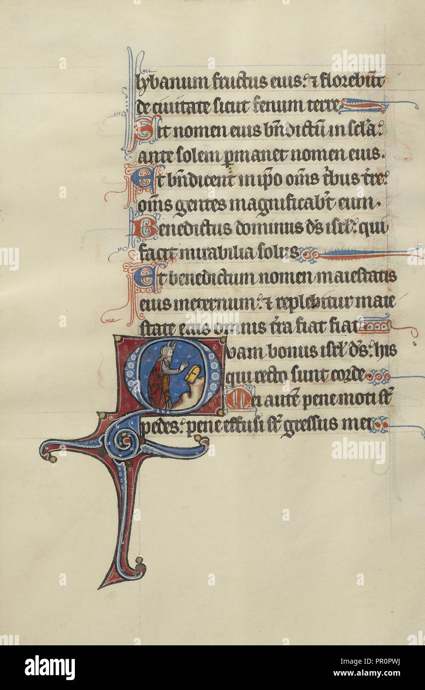 Initial O: Moses Breaking the Tablets of the Law; Bute Master, Franco-Flemish, active about 1260 - 1290, Paris Stock Photo