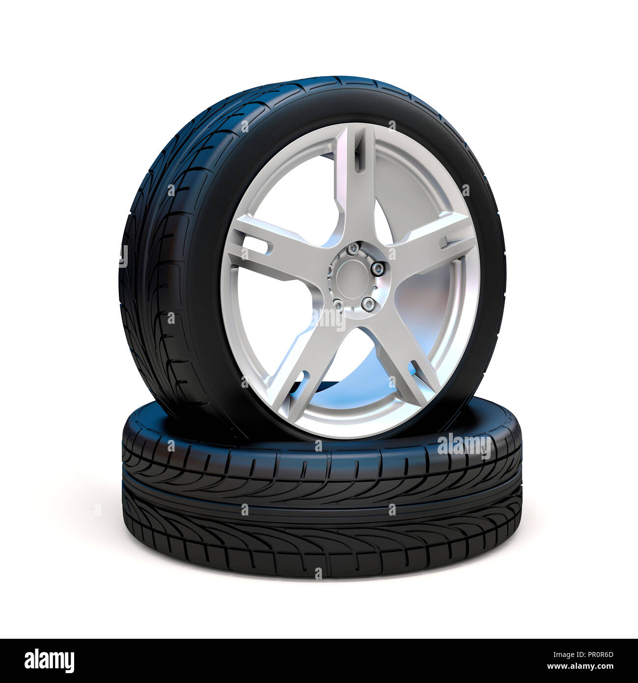 3d tires and alloy wheel on white background Stock Photo - Alamy