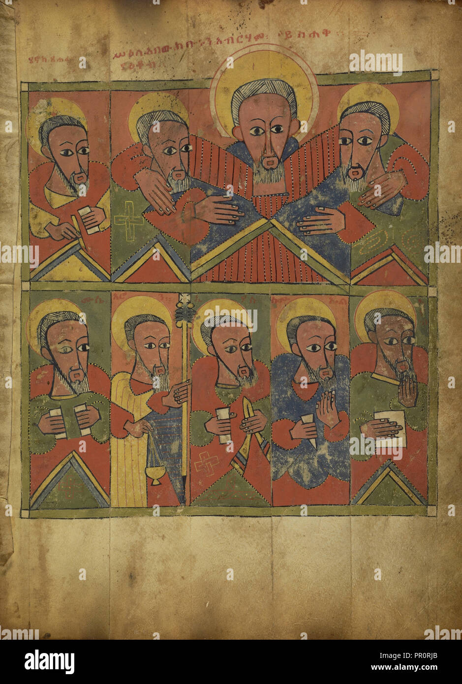 The Prophets with Abraham Embracing Isaac and Jacob; Ethiopia; about 1480 - 1520; Tempera on parchment; Leaf: 34.5 x 25.6 cm Stock Photo