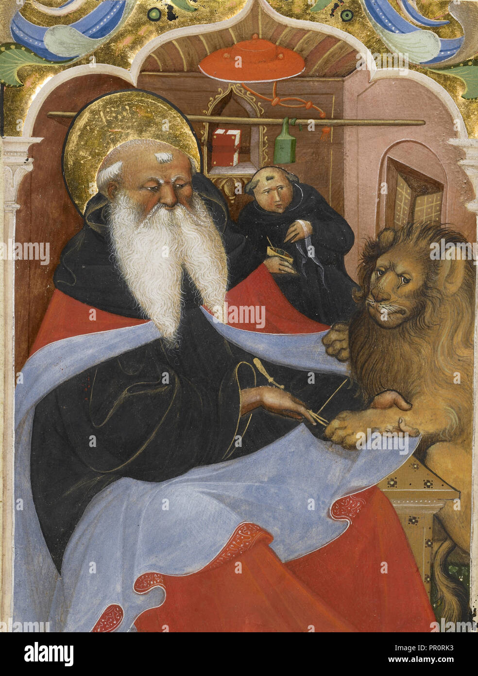 Saint Jerome Extracting a Thorn from a Lion's Paw; Master of the Murano Gradual, Italian, active about 1430 - 1460, Northern Stock Photo