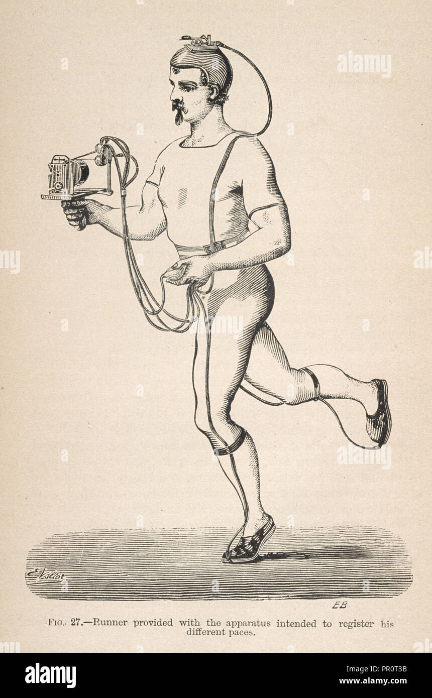 Runner provided with the apparatus intended to register his different paces, Animal mechanism: a treatise on terrestrial Stock Photo