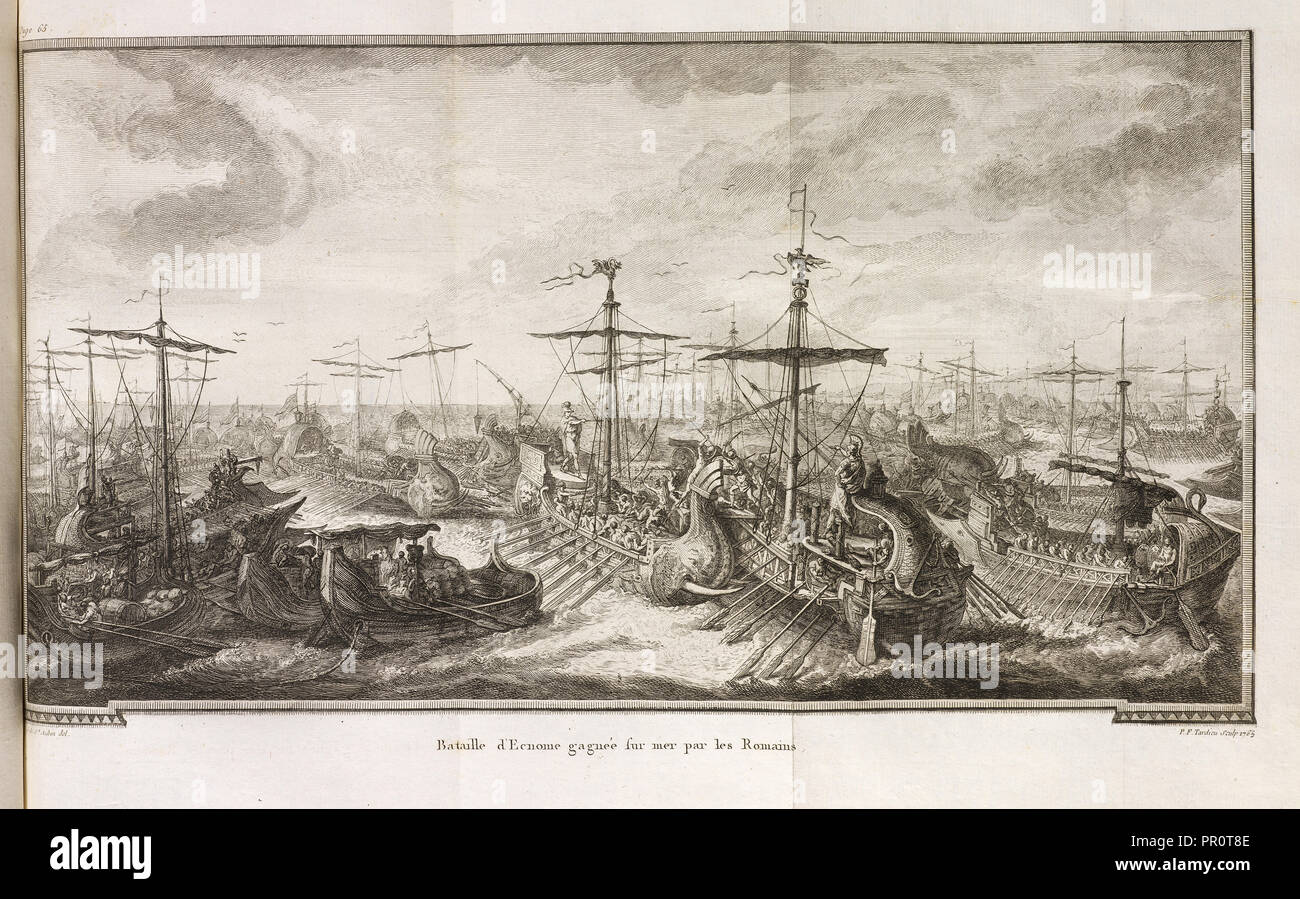Bataille d'Ecnome gagnée sur mer par les Romains, Abrégé de l'histoire romaine: orné de 49 estampes gravées en taille-douce Stock Photo