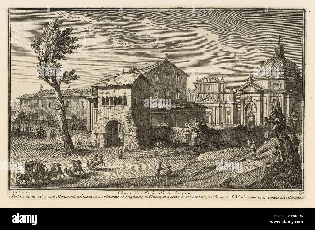 Chiesa di S. Paolo alle tre Fontane, Delle magnificenze di Roma antica e moderna, Vasi, Giuseppe, 1710-1782, Engraving, 1747 Stock Photo