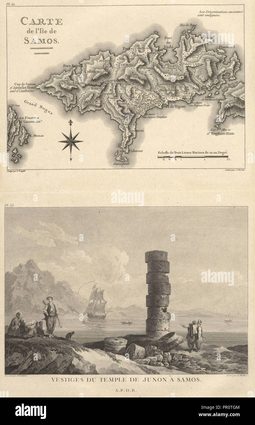 Pl. 53: Vestiges du Temple de Junon à Samos, Pl. 52: Carte de L'Ile de Samos, Pl. 53: Vestiges du Temple de Junon à Samos Stock Photo