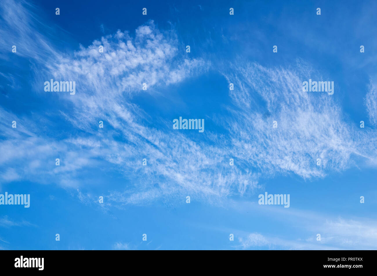 Beautiful blue sky with fleecy clouds. Abstract background. Stock Photo