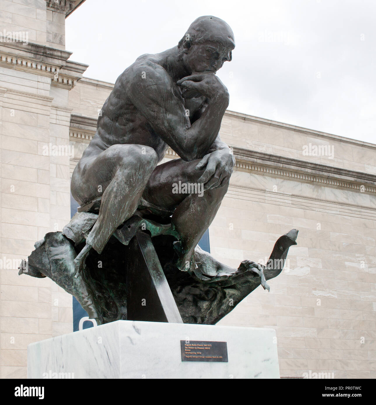 Thinker statue was bombed in Cleveland, Ohio Stock Photo