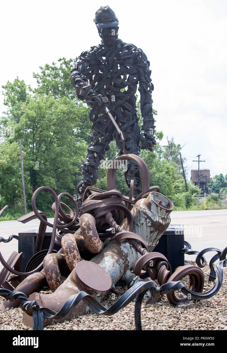 Big Iron Worker statue crafted by the children of Niles Iron & Metal scrapyard owners in Niles, Ohio. Stock Photo