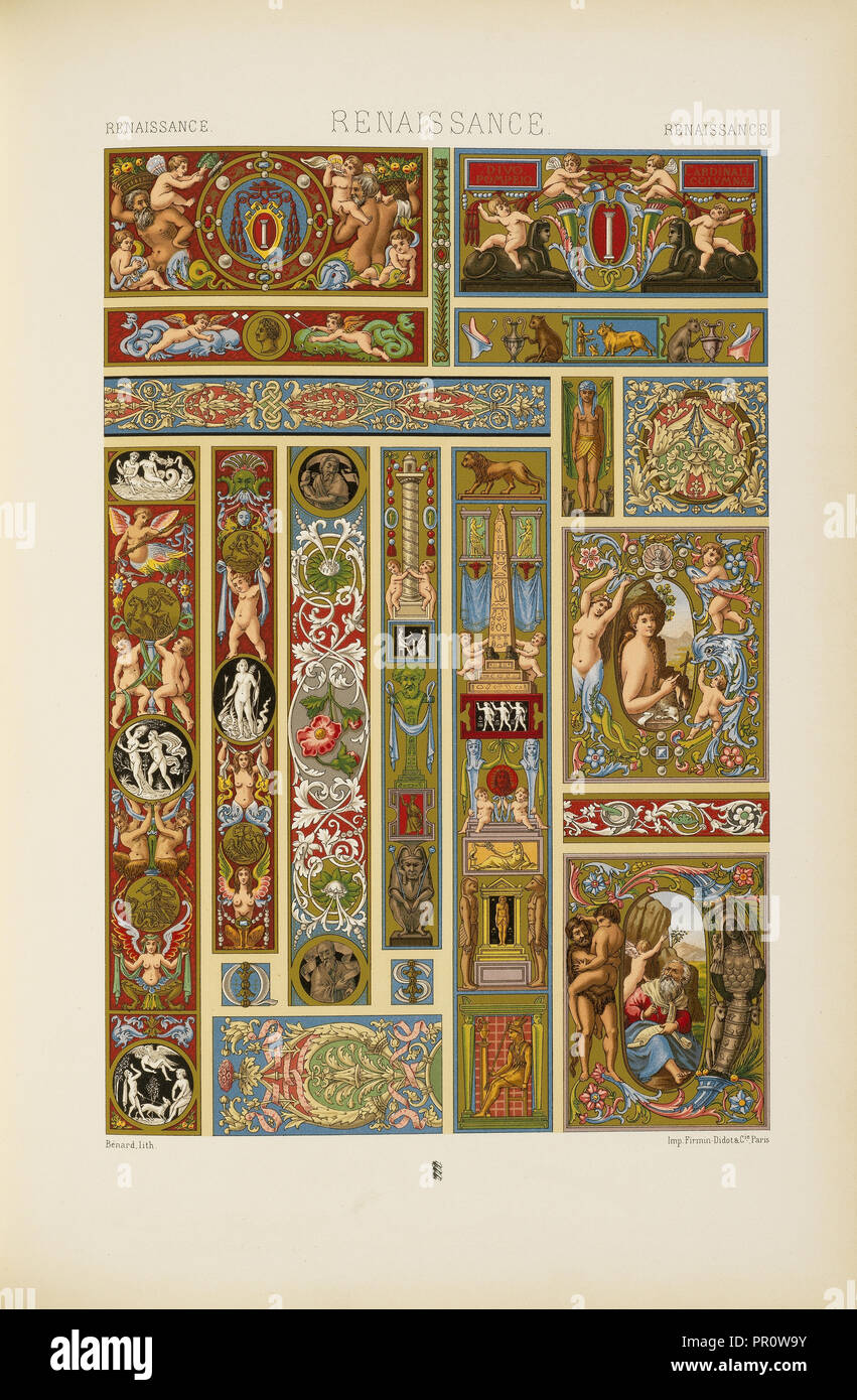 Renaissance L'ornement polychrome, Bénard, Firmin-Didot, Firm, Racinet, A., Auguste, 1825-1893, Chromolithograph Stock Photo