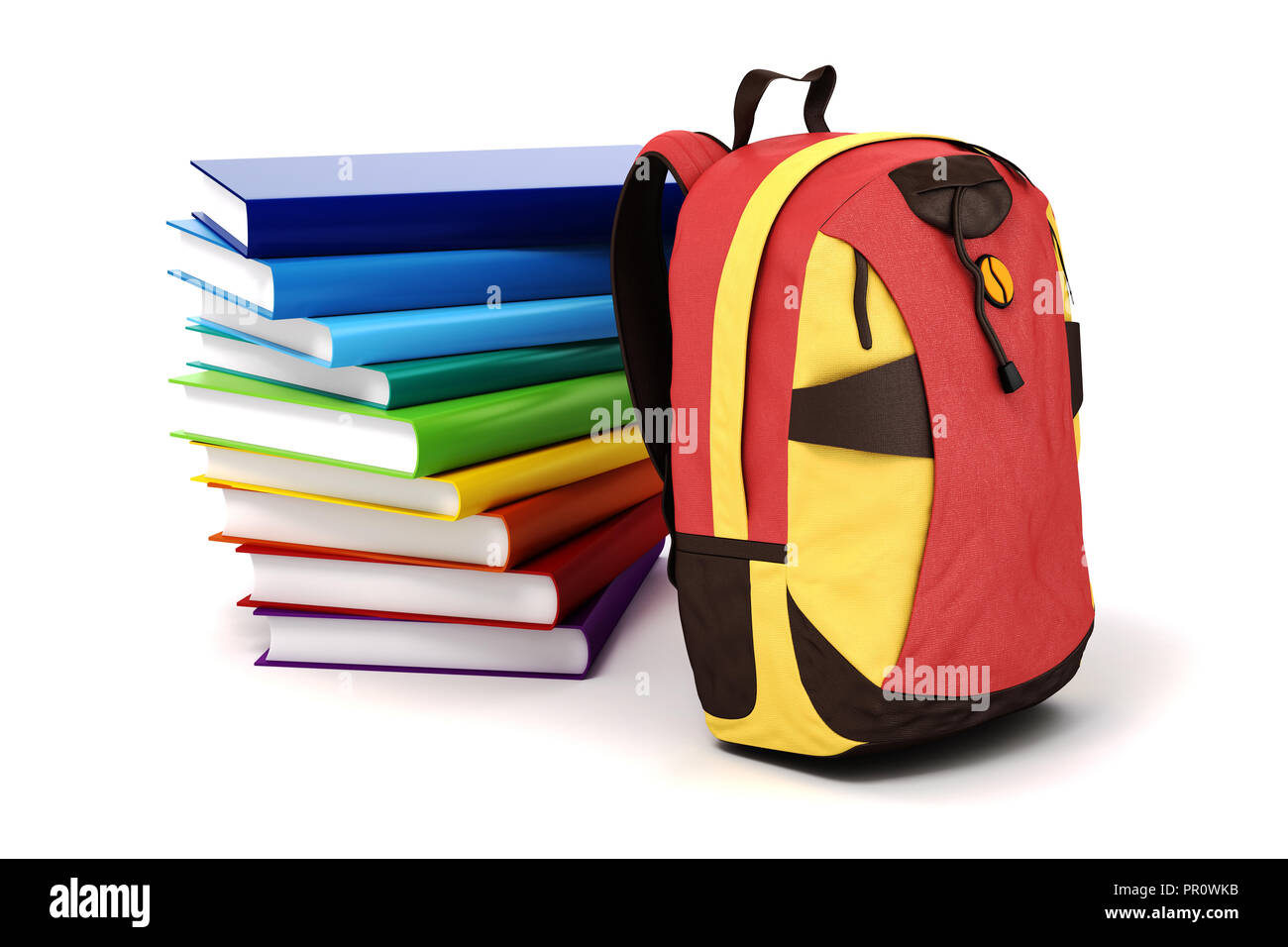 3d school backpack and books on white background Stock Photo
