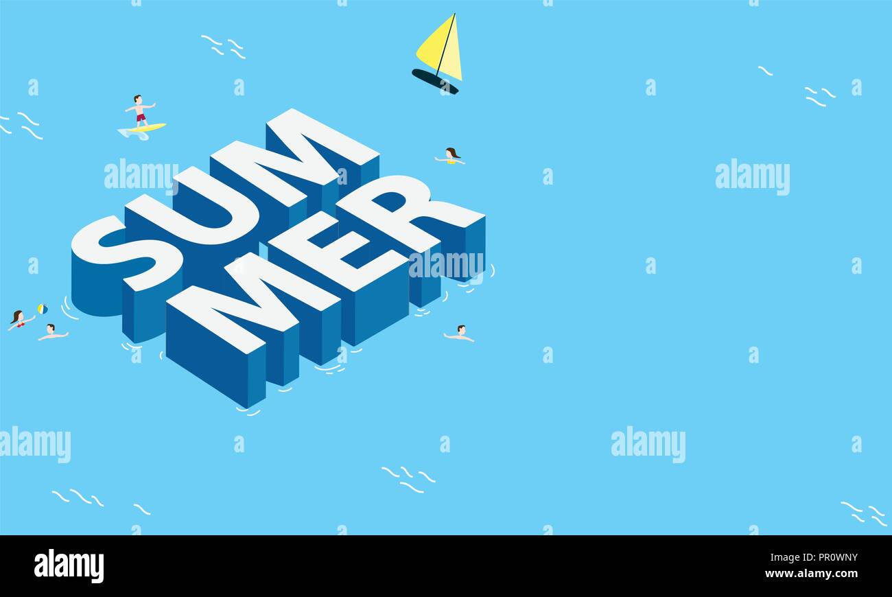 Summer banner vector illustration design with isometric background. Stock Vector