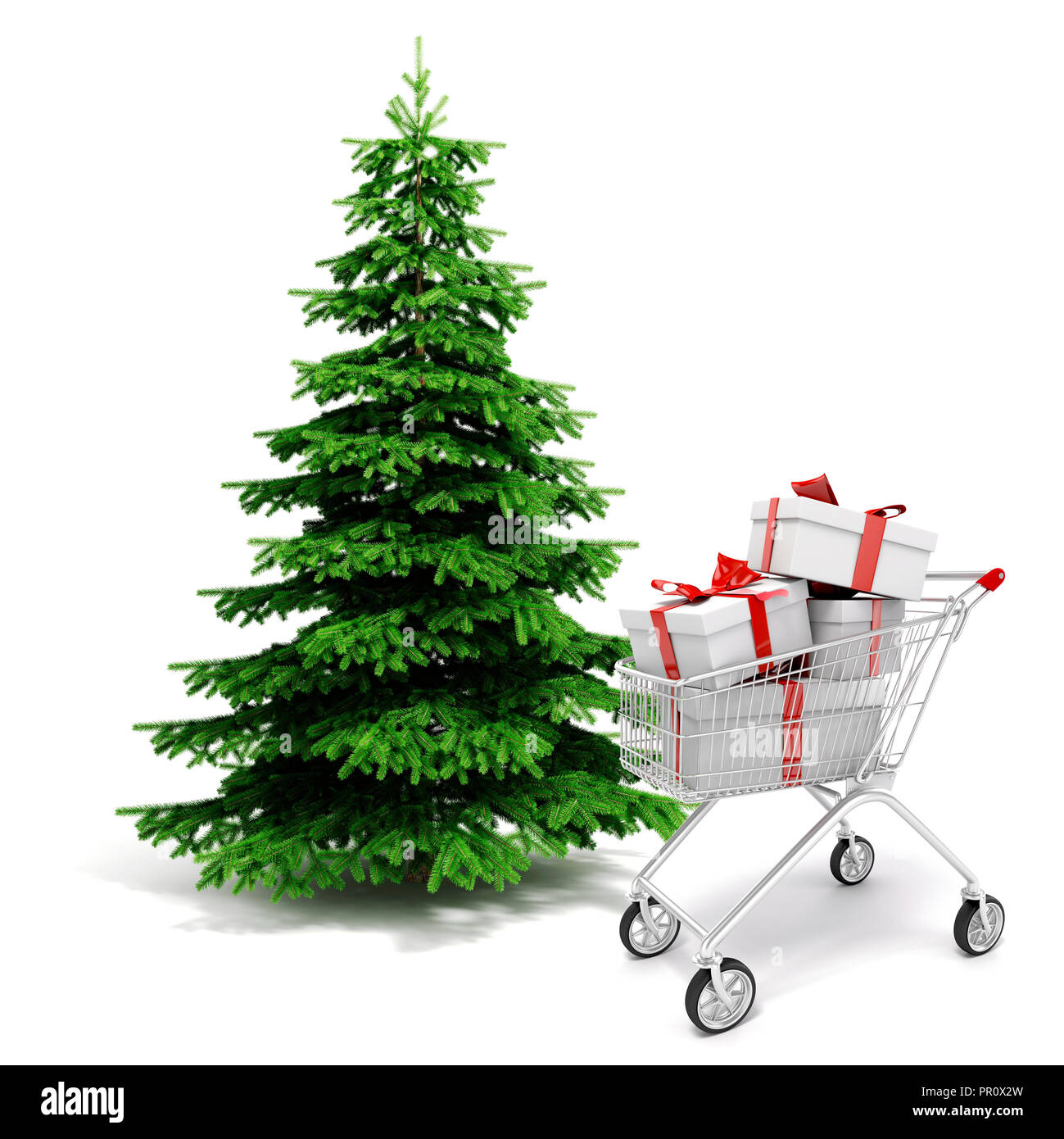 3d Christmas tree and present boxes Stock Photo