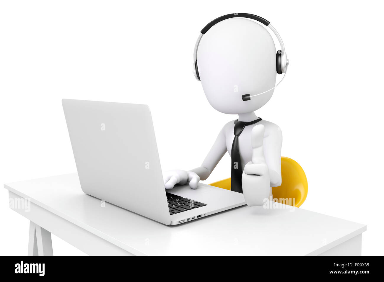3d man and laptop, call center business concept Stock Photo