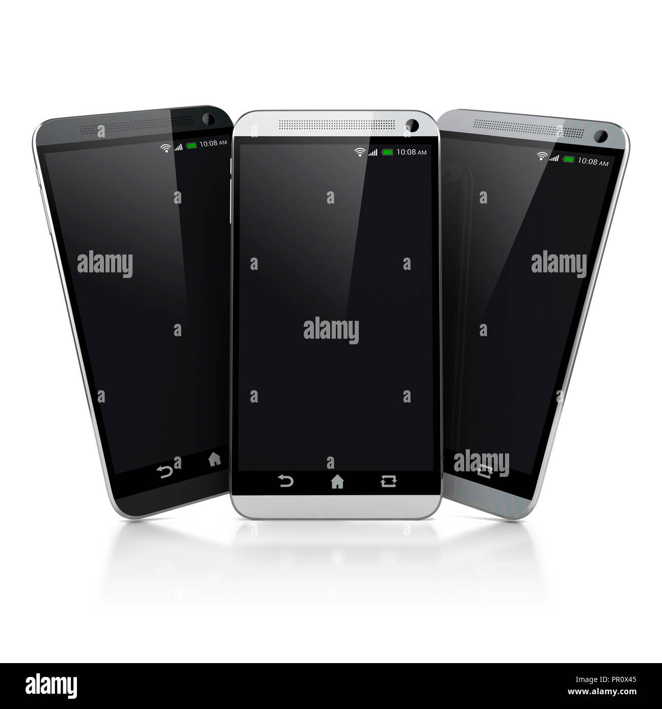 3d smart phones on white background Stock Photo - Alamy