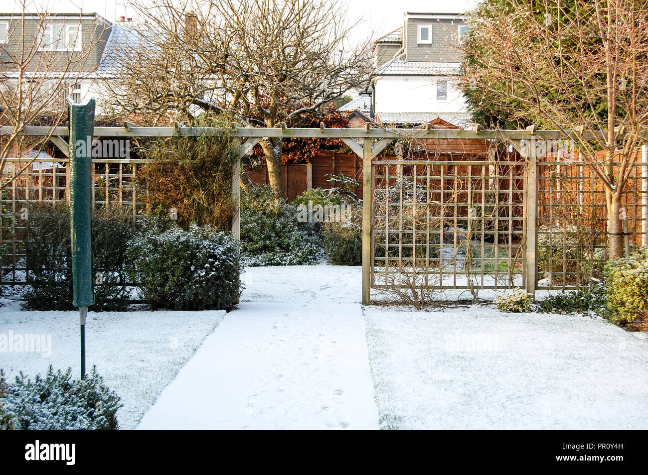 Snowy Garden scene Stock Photo