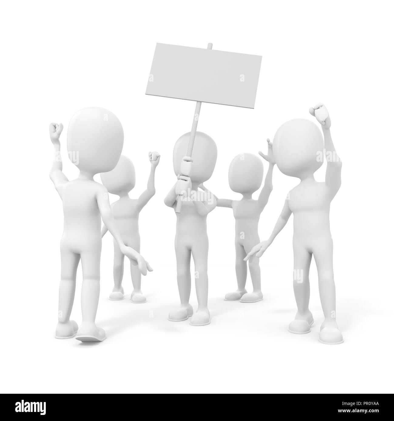 3d man -  group of protesting people on white background Stock Photo