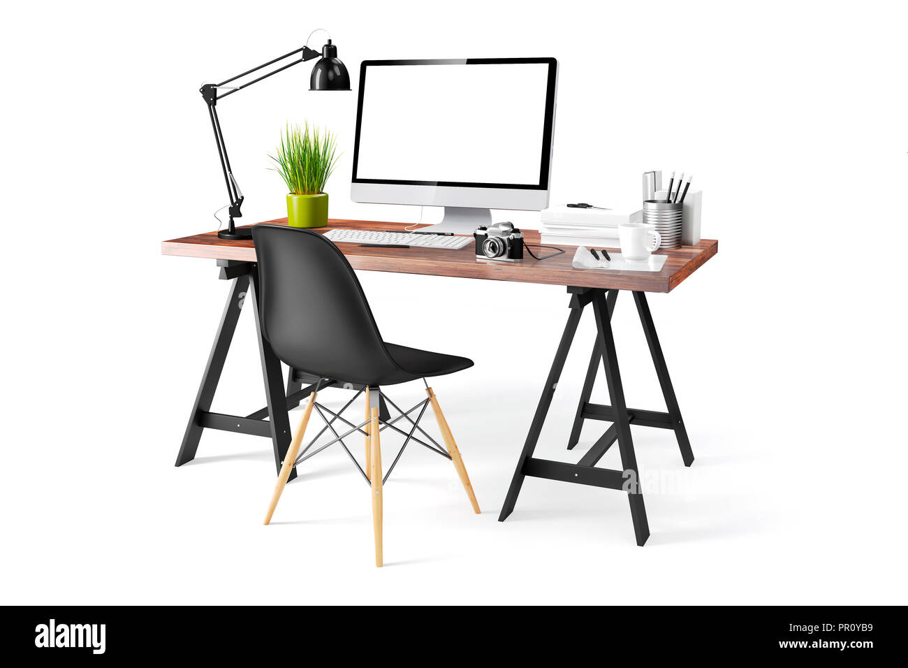 3d modern computer workplace Stock Photo Alamy