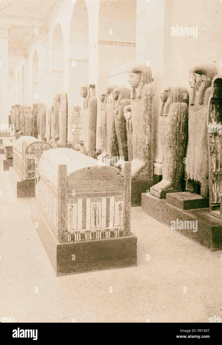 Egyptian views; Cairo (Masr). Mummy coffins in Cairo Museum. 1900, Egypt, Cairo Stock Photo