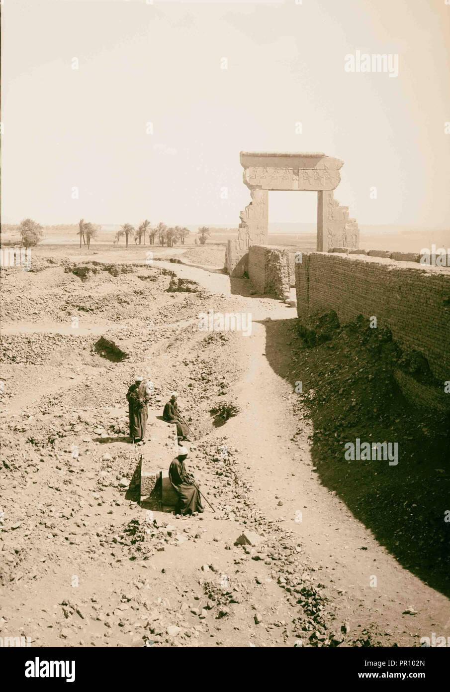 Egyptian views; Temple of Hathor, Dendera. North gate in front of temple. 1900, Egypt, Dandara Stock Photo