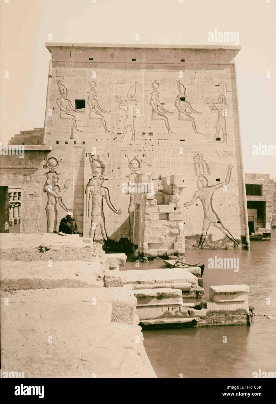 Egyptian views; Assuan and Philae. Right wing of the 1st pylon, Temple of Isis, Philae. 1900, Egypt, Philae Stock Photo