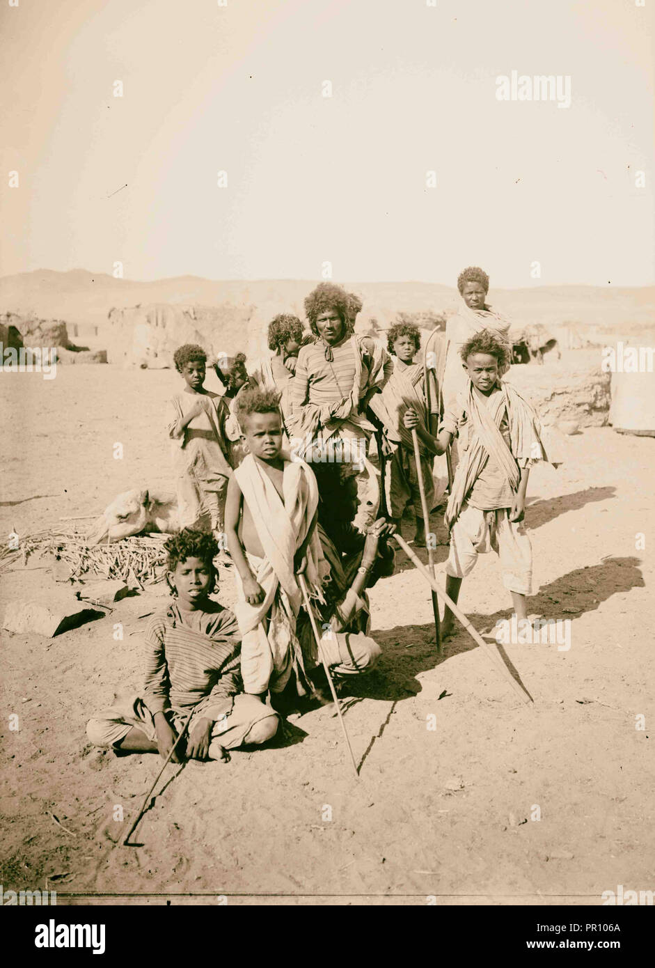 Egyptian characters, etc. Group of Bisharin men. 1900, Egypt Stock