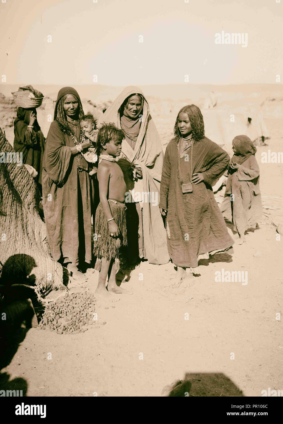 Egyptian characters, etc. Group of Bisharin women. 1900, Egypt Stock