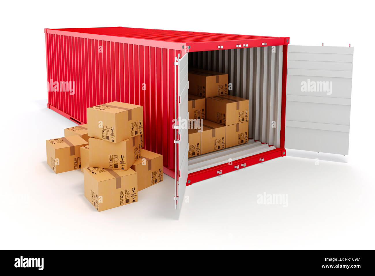 3d cargo container and boxes,  industry transport concept. Stock Photo