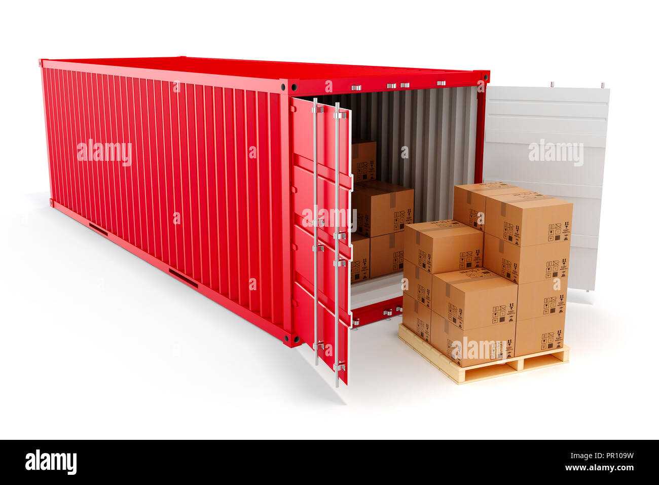 3d cargo container and boxes, industry transport concept Stock Photo ...