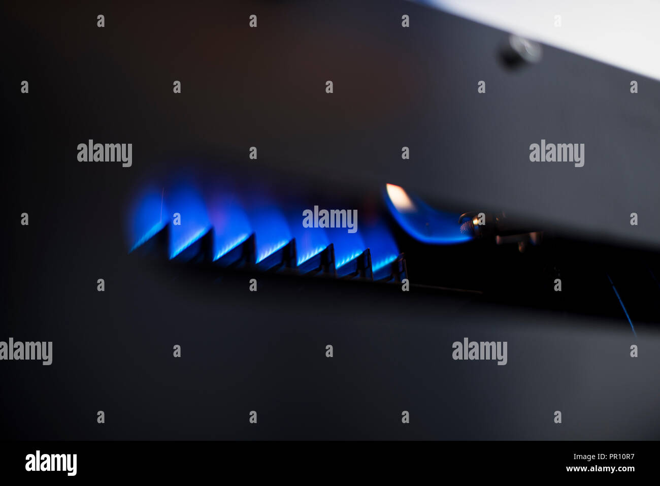 Natural gas burning with blue flames in an oven Stock Photo Alamy