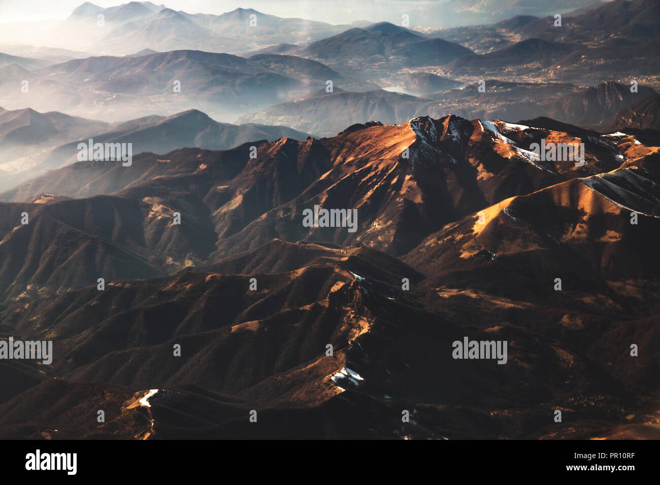 Aerial view above the Alps between Italy and Switzerland Stock Photo ...
