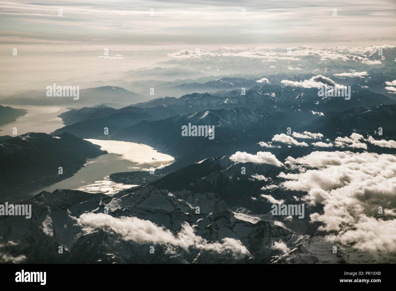 Aerial view above the Alps between Italy and Switzerland Stock Photo ...