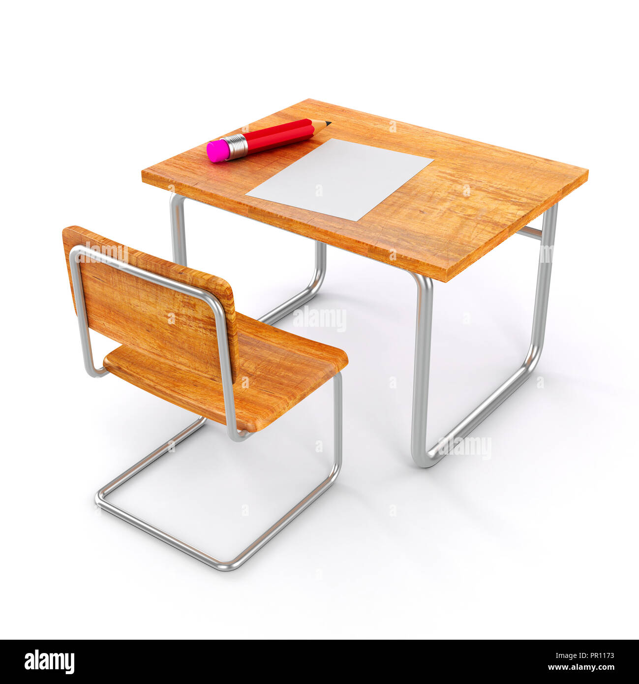 3d school desk and chair on white background Stock Photo