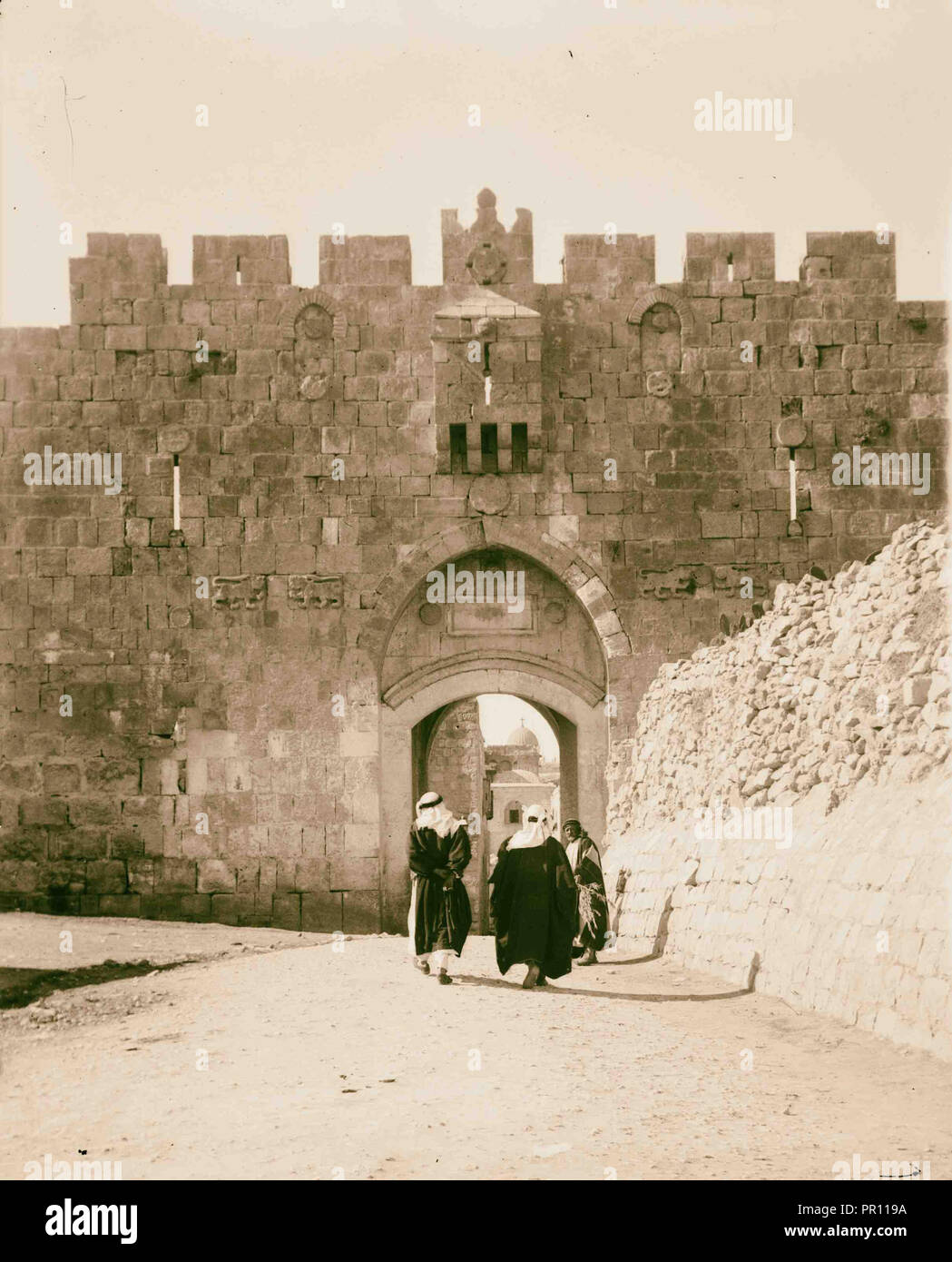 St. Stephen's Gate, Jerusalem.  American Colony, Jerusalem. 1898 Israel Stock Photo