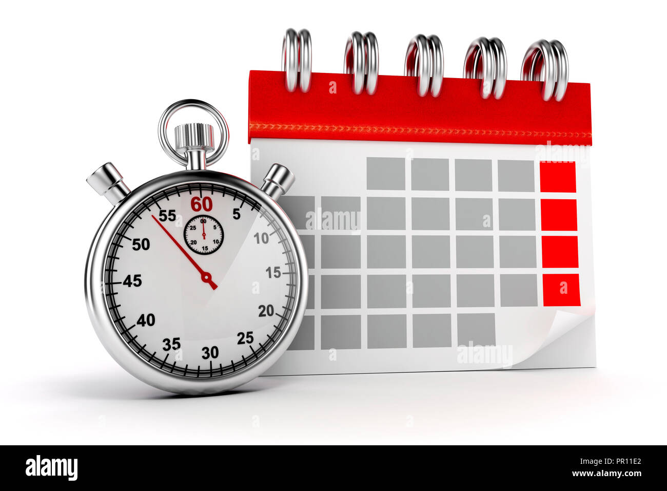 3d calendar and stopwatch on white background Stock Photo