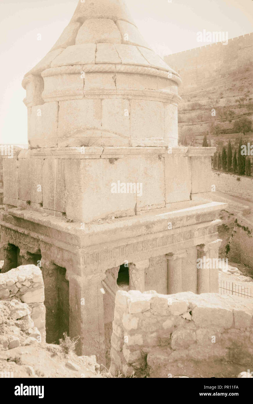 Valley of Jehoshaphat and Hinnom. Absalom's Pillar. 1898, Jerusalem, Israel Stock Photo