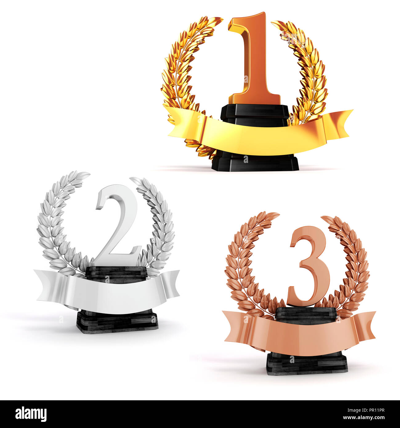 3d gold, silver and bronze trophy on white background Stock Photo - Alamy