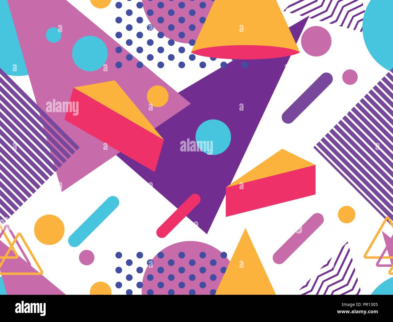 Memphis seamless pattern. Geometric elements memphis in the style of 80s. Points and dotted lines. Vector illustration Stock Vector