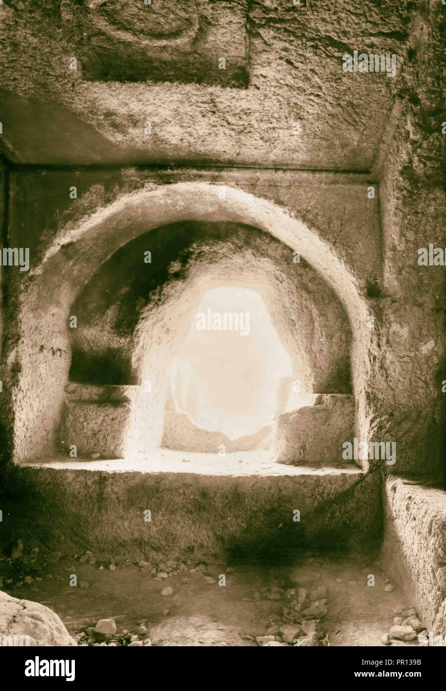 Valleys of Jehoshaphat and Hinnom Loculi in Absalom's pillar. 1900, Jerusalem, Israel Stock Photo