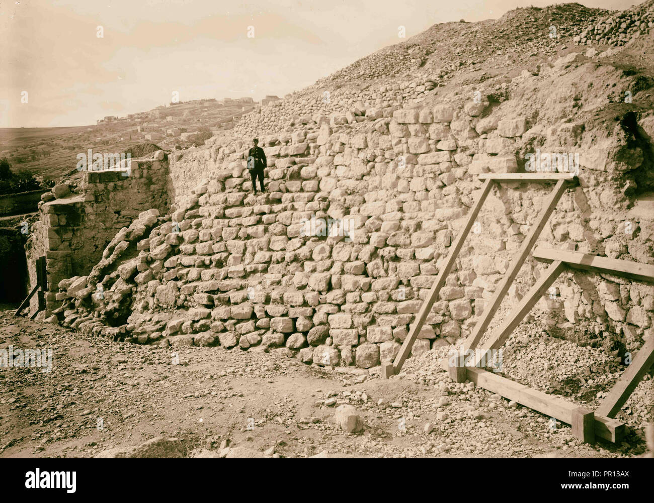 Excavations on Ophel. Wall of the Jebusites. 1900, Jerusalem, Israel Stock Photo