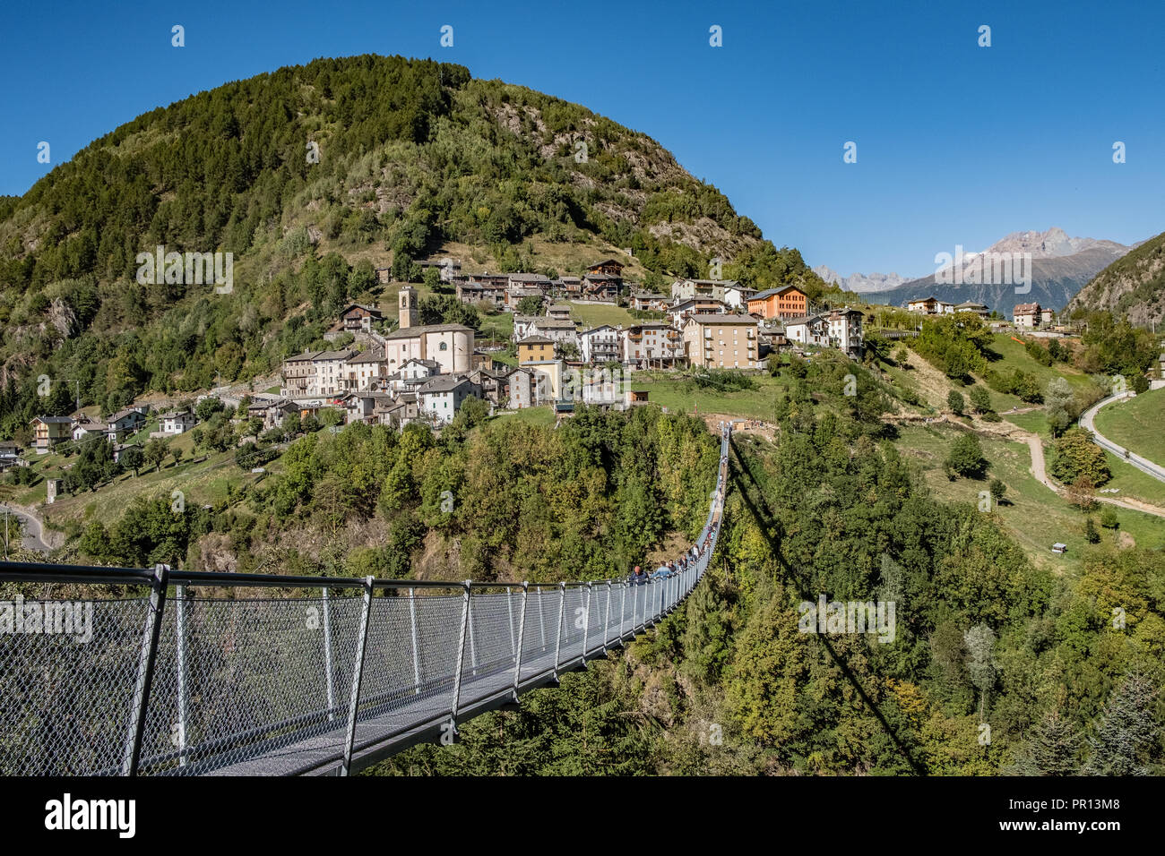 Tibetan bridge "Bridge in the Sky" the highest in Europe. Stock Photo