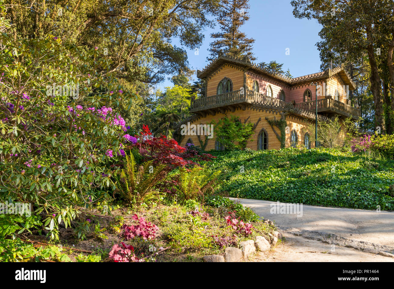 Chalet and Garden of the Countess D'Edla inside the Pena National Park, Sintra, Portugal, Europe Stock Photo